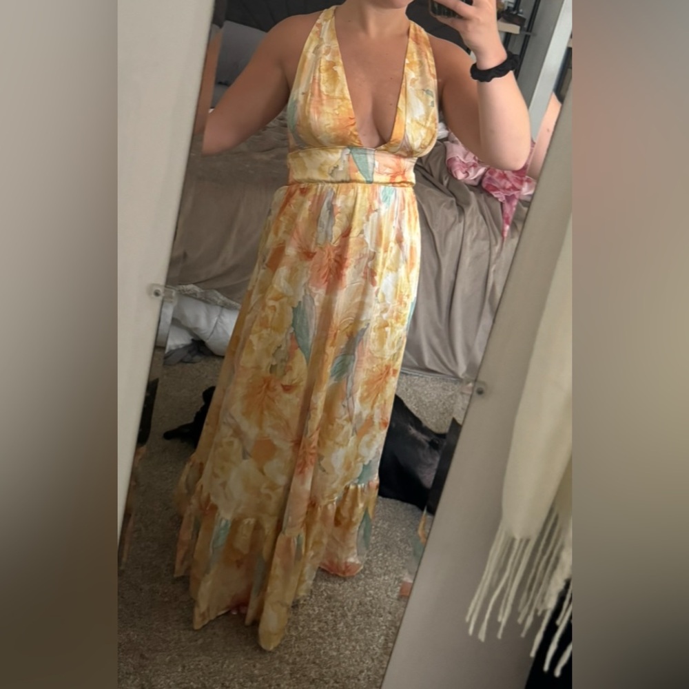 One and Only deep V summery dress, open back.